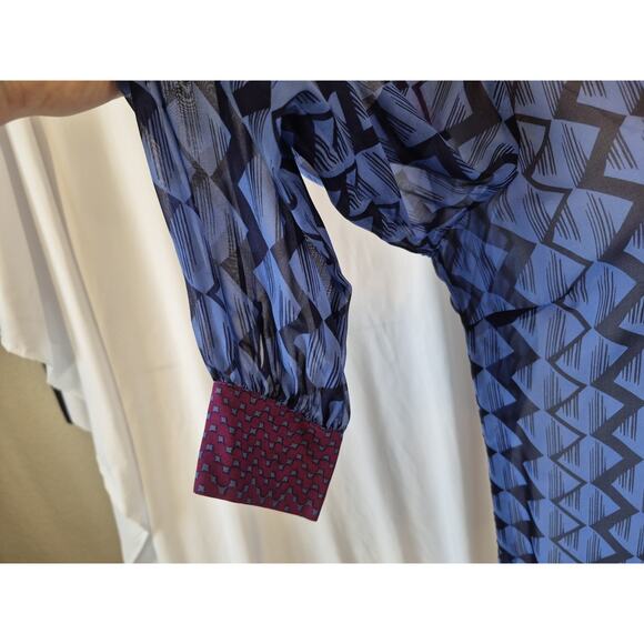 Hale Bob Womens 100% Silk Blue Purple Geometric Sheer Blouse Top Small - Picture 3 of 8